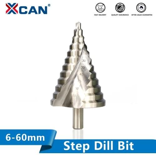 XCAN Step Drill Bit 1pc 6-60mm Spiral Groove Wood Metal Hole Cutter HSS Round Shank Step Cone Drill Bit
