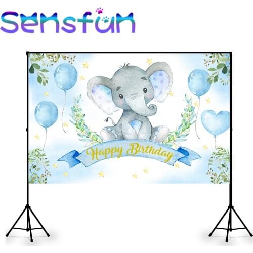 Baby Elephant Baby Shower Background Balloon Kids Frist Birthday Party Banner Photography Backdrop for Photo Studio Vinyl Custom