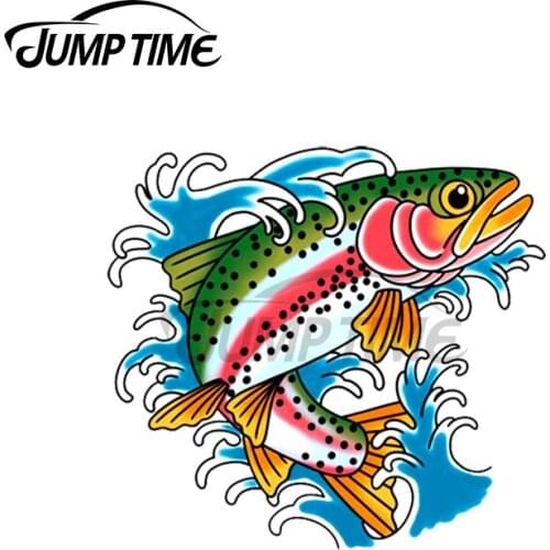 Jump Time 13 x 12cm For Trout Fish Creative Car Sticker Cartoon Decal Bumper Scratch-proof Vinyl Material Motorcycle Decoration