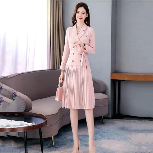 2020 Spring Autumn Windbreaker Womens Slim Fashion Coat Waist Pleated Thin Turn-down Collar Double-breasted Long Windbreaker