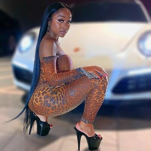 [SHESRIM] 5 Styles Breast-Wrapped Leopard-Print Tiger-Print Flared-Sleeve Skinny Jumpsuit Long-Sleeved Strapless Sexy Jumpsuit