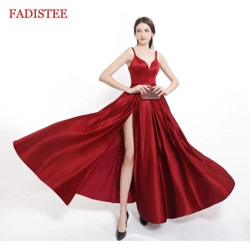 New arrival Spaghetti vestidos de fiesta prom party Evening Dresses robe de soiree ballkleid side slit with pockets sweetheart