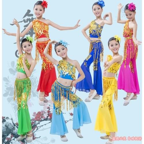 0132) New Girls sequins Chinese classical dance costumes Lotus style Dai folk dance costumes Myth fish jump dance costumes