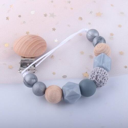 Baby Pacifier Clips Silicone Anti-lost Holder Chain Baby Teether Toy Infant Supplies Kids Gift Silicone/Beech Beads Chain 1Pcs