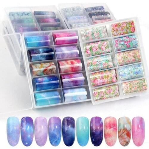 10 Pcs/set Holographic Nail Foil Flower Slider/Galaxy Transparent AB Color Nail Transfer Sticker Decals For Nail Foil Set NZ07