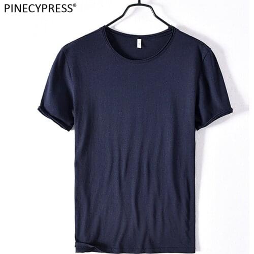 100% Cotton Soft Anti-static Torn Edge Men Short Sleeve T Shirt Summer O-neck Male Solid Navy Blue Casual Round Neck Man T-shirt
