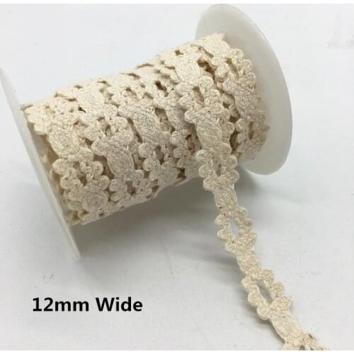 2 Yards/lot 12mm Wide Apparel Sewing Fabric Trim Cotton Crocheted Lace Fabric Ribbon Handmade Accessories #FF05