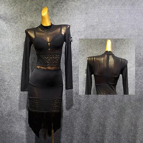 2020 New LW467 Lace Patchwork Tassel Latin Dance Dress Women Performance Costume Ballroom Dresses Latino Dancewear