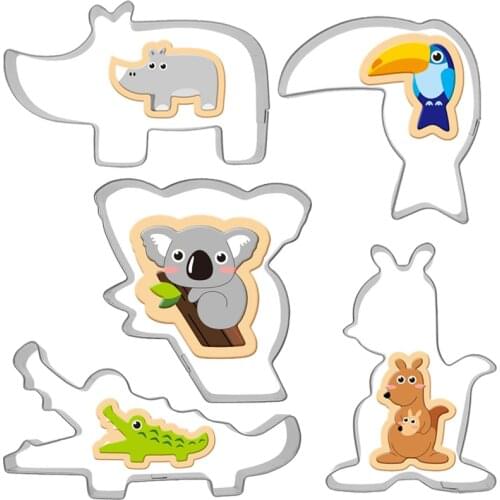 5pcs/set Animal Cookie Cutters Rhinoceros Toucan Koala Crocodile and Kangaroo Biscuit Tools for Children