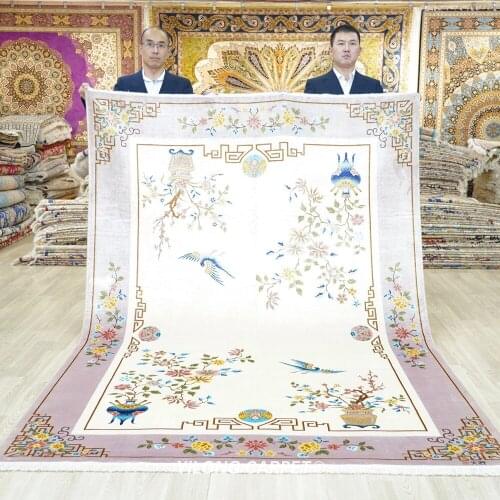 Yilong 6'x9' Vintage Oriental Rug Art Deco Hand Knotted Silk Carpet for Living Room (TJ2018015A)