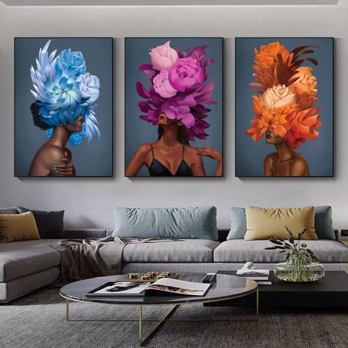 Abstract Colorful Flower Woman Canvas Painting Girls Portrait Posters and Prints Cuadros Wall Art Picture for Living Room Decor