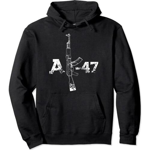 AK47 Gun Silhouette Illustration, AK-47 Gun Drawing Gift Men Pullover Hoodie