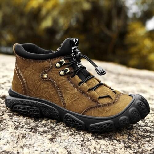 High Quality Outdoor Hiking Boots Mens Autumn Winter Plush Snow Boots Wear-resistant Genuine Leather Boots Hunting Sports Shoes