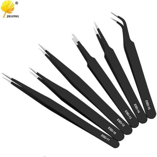 Black Tweezers Anti-static Stainless Steel Electronic Components Tweezers Resists Corrosion Repair Necessarity
