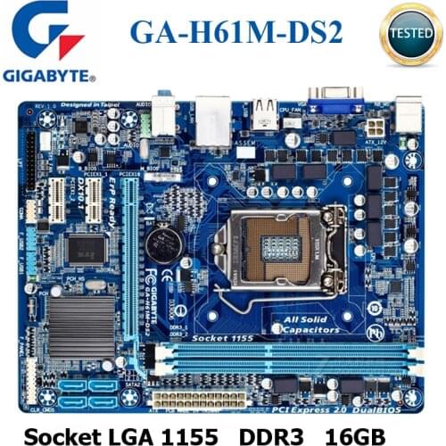 GIGABYTE GA-H61M-DS2 Desktop Motherboard H61 Socket LGA 1155 i3 i5 i7 DDR3 16G uATX UEFI BIOS Original H61M-DS2 Mainboard