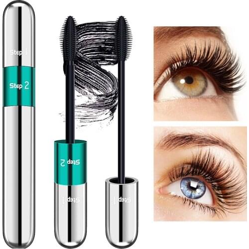 Double Sided 4D Thick Lash Extension Mascara Waterproof No Blooming Silk Fiber Volume Mascara Long Lasting Fluffy Mascara
