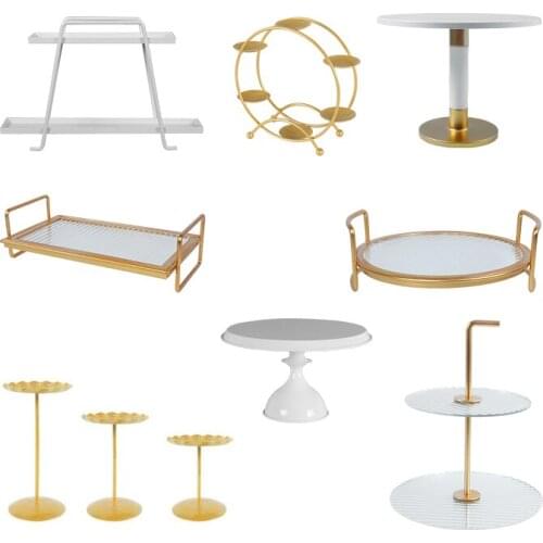 European style gold display shelf wedding cake plate macaron decoration afternoon tea acrylic tray