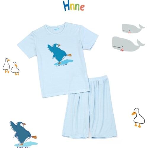 Hnne 2021 Summer New Childrens Thin Pajamas Set Cartoon Print Unisex Boys Girls T-shirts Shorts Nightwear Kids Soft Sleepwear