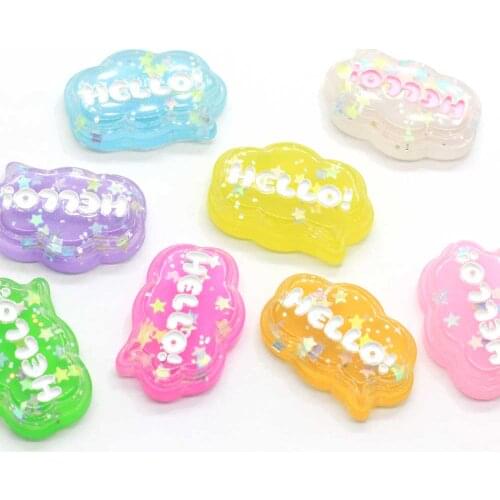 Resin Cute Cloud HELLO English Flatback Cabochon Scrapbooking DIY Embellishments Phone Hair Bow Decoration Crafts