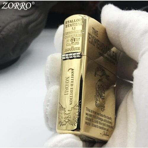 Pure Copper Kerosene Lighter Zorro Brass Fine Carving Classic Brave Army Pattern Outside Tool Men Gift With Original Box