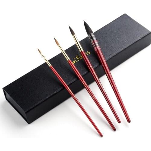 Rubens Watercolor Paint Brushes 4PCS Set Professional Round Squirrel(2PCS) and Weasel(2PCS) Hair Brushes for Painting Gouache