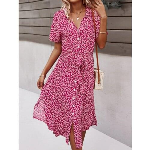 Floral Summer Dresses Turn-downCollar Evening Dresses Lace Up Elegant Female Dress for Women Party Dresses Nightclub Midi Dress