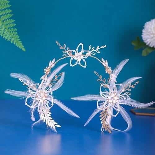 Fashion Childrens feather flower bead headband hair accessories earrings headband set for bridal weddings Crystal Baroque Jewel