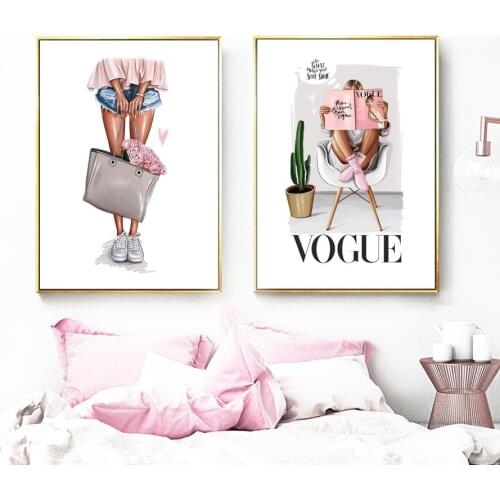 Nordic style Fashion girl handbag cactus Abstract Home decoration picture on the wall canvas poster cuadros mural