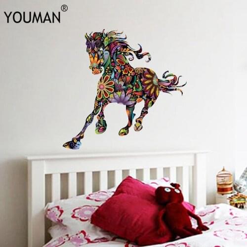 Fashion Wallpapers Wall Stickers 3D Colorful Flower Pattern Pentium Horse Wall Paper Stickers For Kids Bedrooms Wall Decoration
