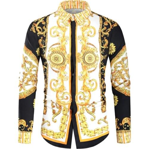 Retro Printed Long-sleeved Shirts for Men 2021 Autumn New Style European and American Fashion Mens Clothing European Size 4XL