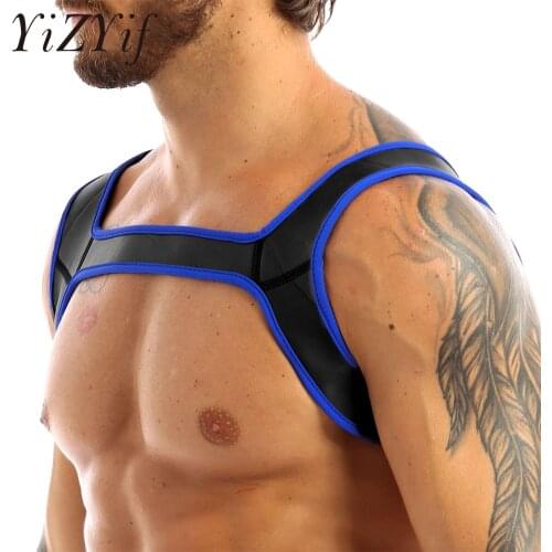 Mens Neoprene Shoulder Wide Straps Chest Harness Belt Muscles Protector Role Play Fancy Clubwear Cosplay Party Costume Strap