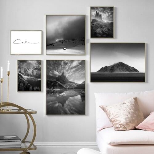 Black White Minimalist Mountain Wall Art Canvas Painting Nordic Posters And Prints Landscape Wall Pictures For Living Room Decor