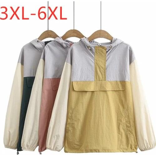 New 2021 Ladies Spring Summer Plus Size Hoodie Tops For Women Large Long Sleeve Loose Pocket Sunscreen Thin Coat 3XL 4XL 5XL 6XL
