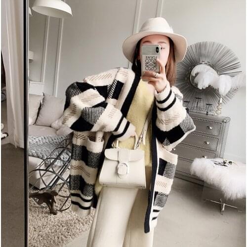 New winter net red super fire Plush knitted cardigan with loose temperament and thickened mink cashmere sweater coat for female
