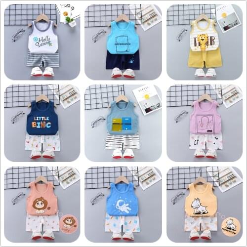 1 2 3 4 5 Years Old 2 Pieces Kids Clothing Sets Children Boys Girls Cotton Cartoon Sleeveless Vest Tops Kids Casual Clothes