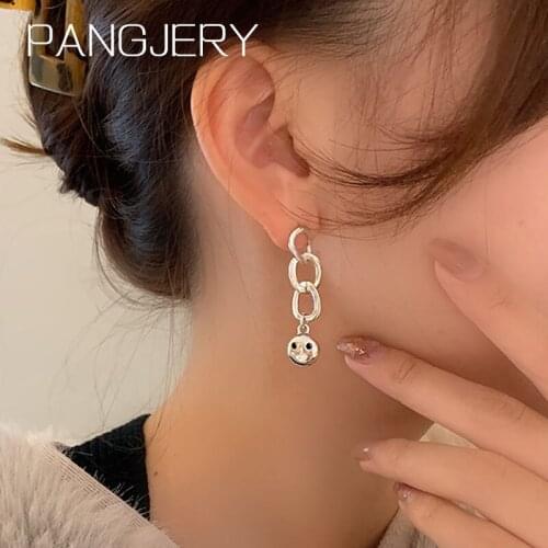 PANGJERY Prevent Allergy 925 Sterling Silver Smiley Face Hoop Earrings for Women Simple Funny Small Circles Party Jewelry Gifts