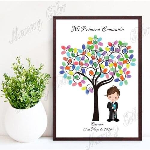 Personalized Theme Name Date Kids First Holy Communion Fingerprint DIY Guestbook For Boys Girls Primera Comunión Party Souvenir