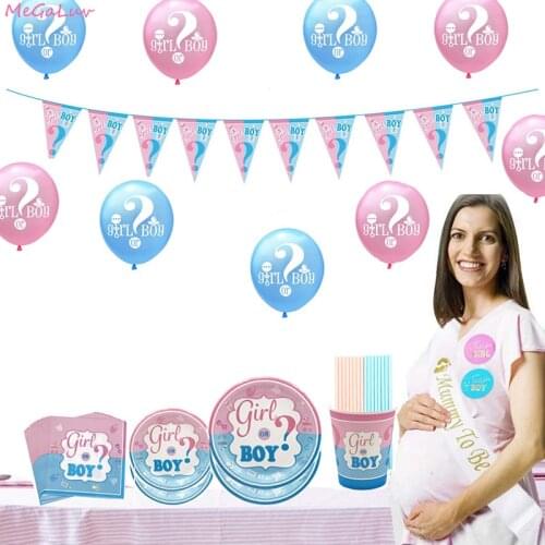 Gender Reveal Disposable Tableware Set Baby Shower Girl Or Boy Paper Plates Cutlery Set Gender Reveal Decorations Supplies