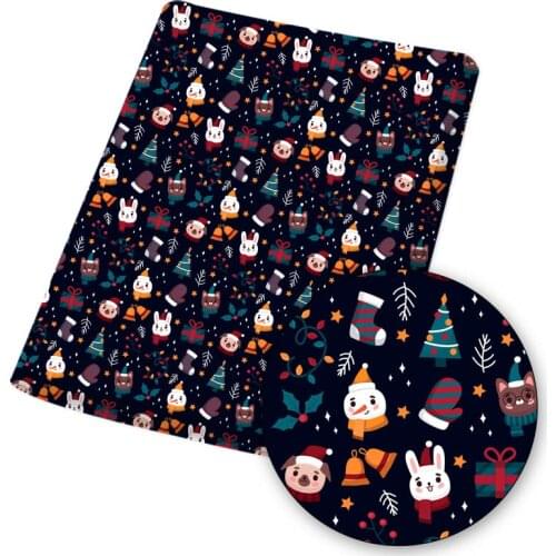 Polyester Cotton Fabric Snowman Cartoon Animals Printed Fabric DIY Sewing Bag Home Textile Garment Material 45*145cm/pc 80g