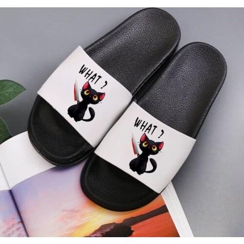 Black Cat Slippers women shoes Indoor Bathroom Anti-slip Floor Slides casual Print customizable Slides Womens sandals