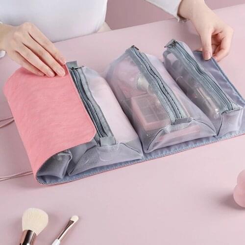 4 in1 Womens Cosmetic Necessaire Bag Large Capacity PU Leather Folding Multifunction Travel Toiletry Storage Organizer Bag K142