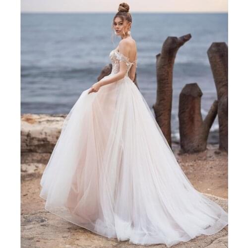 New Illusion A-Line Wedding Dress Beach Appliques Beading Backless Tulle White Bridal Gowns Vestido Noiva Floor Length Mariage