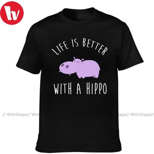 Hippo Tee Shirt Fun Short Sleeve Cotton T Shirt Beach Printed T-Shirt Oversized Men