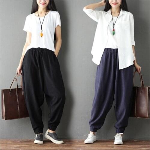 2020 women spring casual vintage full length harem pants loose mid elastic waist women pants Vestido plus size women pants