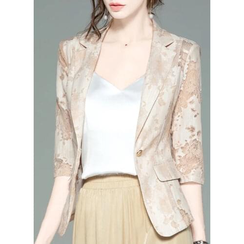 Waist Slim Small Suit 2021 Spring Summer Plus Size Autumn Winter Korean Version Jacket Womens Thin Design Lace Hollow Top Suit