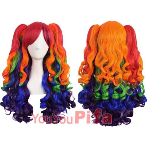 Women Cosplay Anime Wig Cute Lolita Loli Double Ponytail Tiger Mouth Clip Wig Long Curly Hair Fashion Ready Stock 8Colors