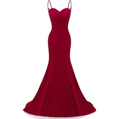2019 New Fashion Red Sexy Mermaid Evening Dress Long Prom Dress Spaghetti Strap Solid Color Appliques Beading Formal Party Dress