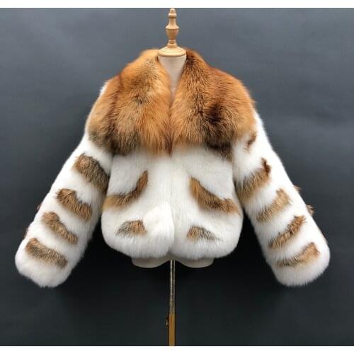 Winter Fashion Luxury High Waist Red Fox Fur Jacket Women Mix Color Turn Down Collar Real Fur Coat 2021 New Fashion