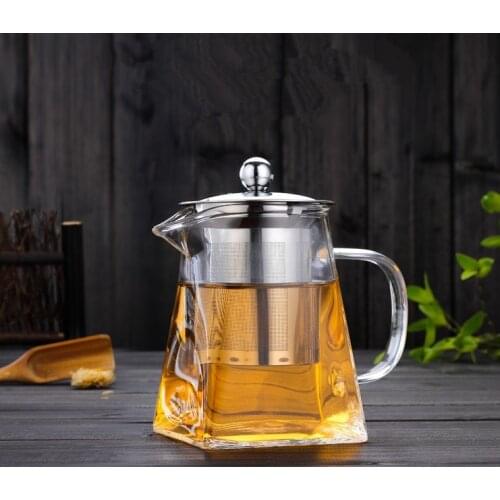 1PC New Borosilicate Glass Square Teapot With Stainless Steel Infuser Strainer Heat Resistant Loose Leaf Tea Pot Kettle JM 005