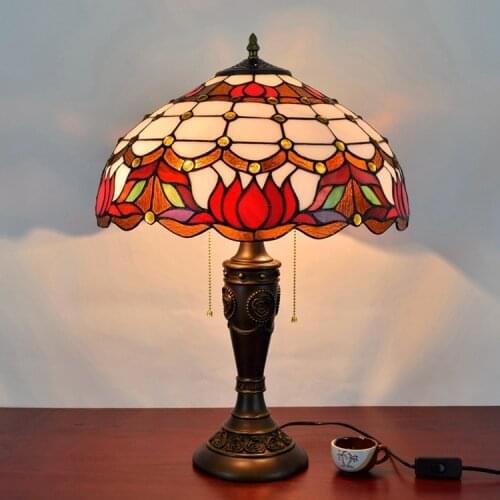 16 Inch Baroque Stained Glass Lampshade Tiffany Table Lamp Country Style Bedside Lamp E27 110-240V